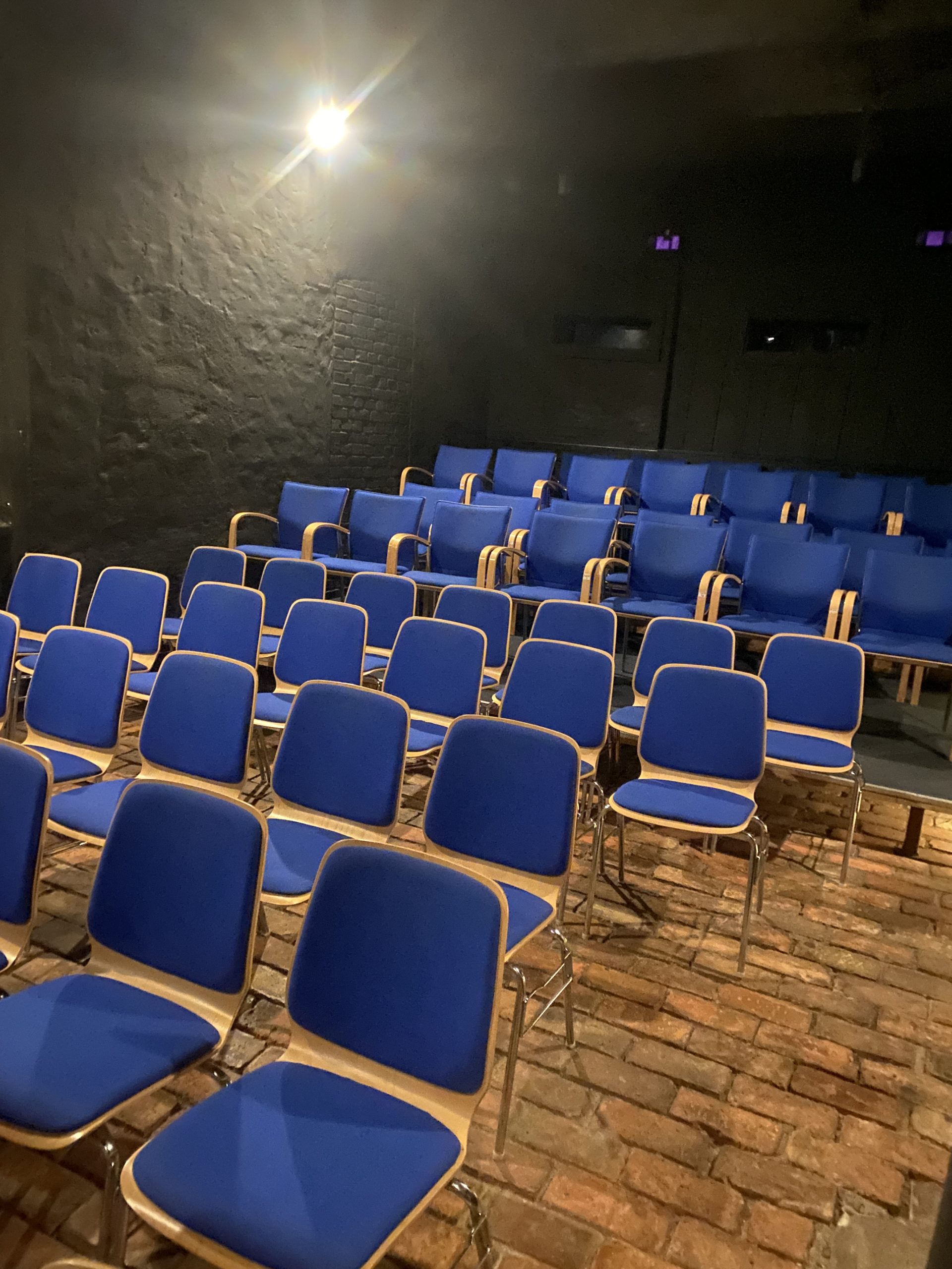 Ihr markantes Blau prägt den Raum von Kino 1.